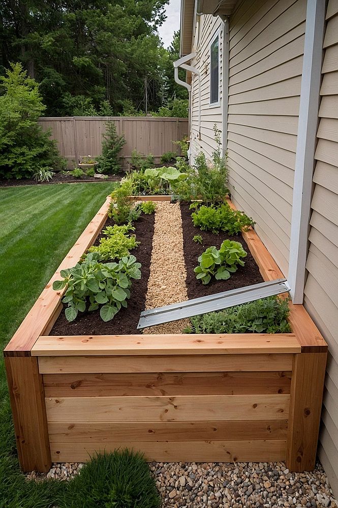 Building a Long Wooden Raised Garden Bed Along the House Foundation
