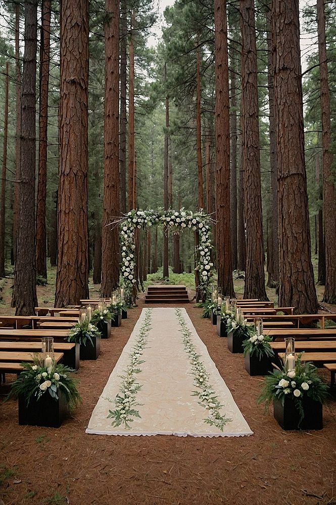Creating an Open Air Pine Forest Wedding Aisle