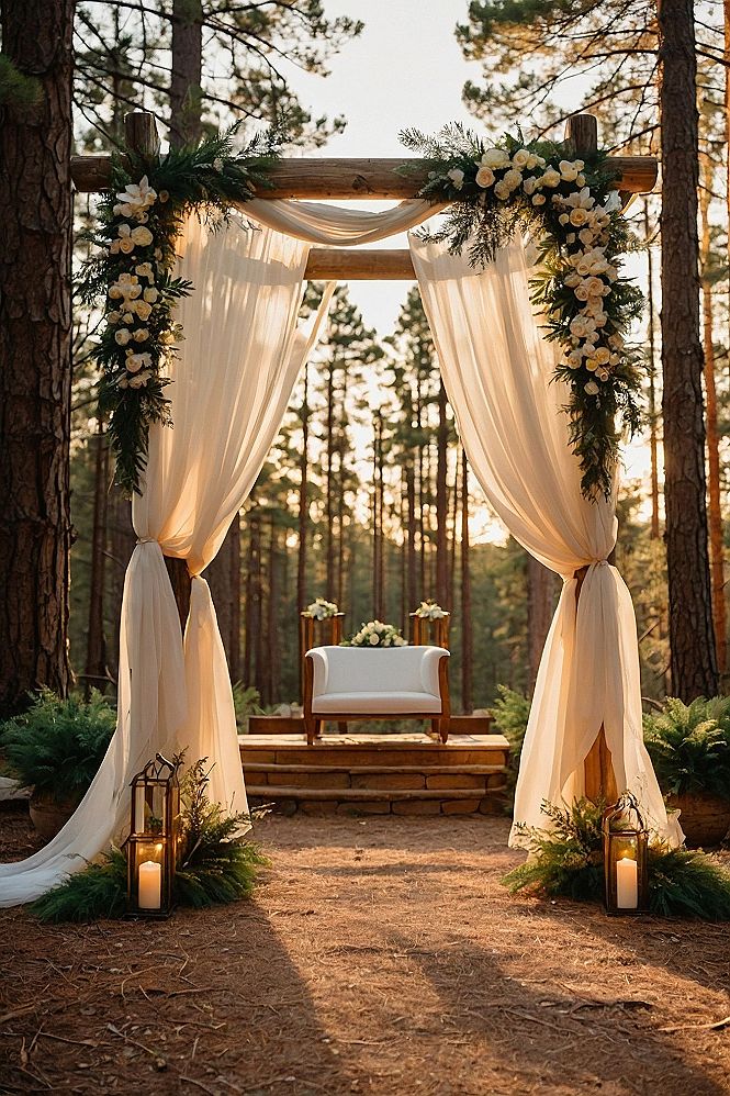 Natural Wood Wedding Arches for Outdoor Ceremonies