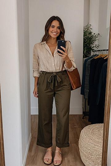 Pairing Brown Trousers With A Neutral Button Down Shirt