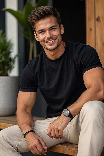 Pairing a Simple Dark Crewneck Tee with Light Chinos
