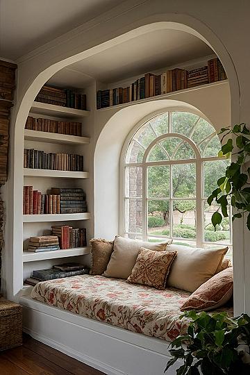 Creating a Cozy Arched Window Reading Nook with Built-In Shelves