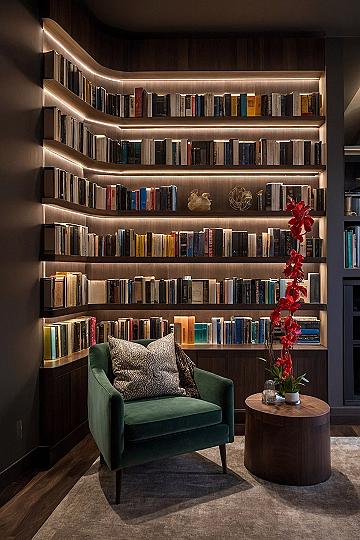 Built-in Corner Shelving with Integrated Lighting