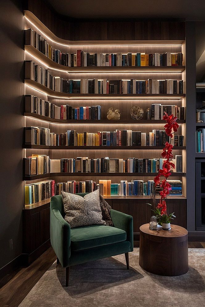 Built-in Corner Shelving with Integrated Lighting