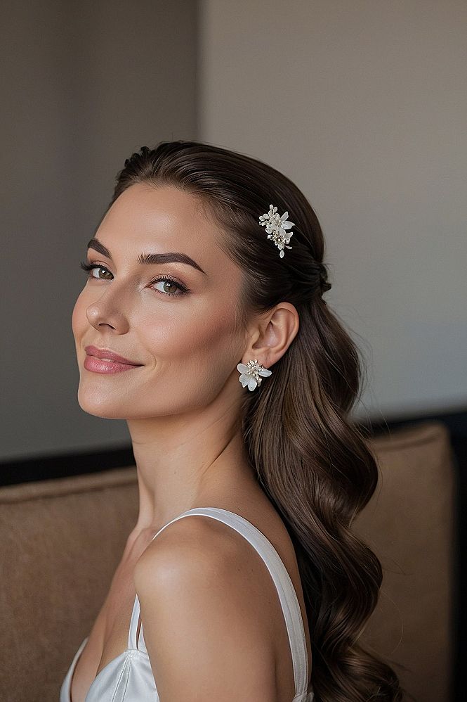 Half Up Half Down Brunette Wedding Hairstyle Ideas