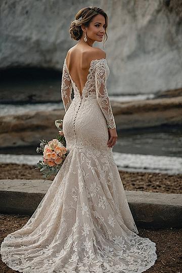 Choosing an Off the Shoulder Long Sleeve Mermaid Gown