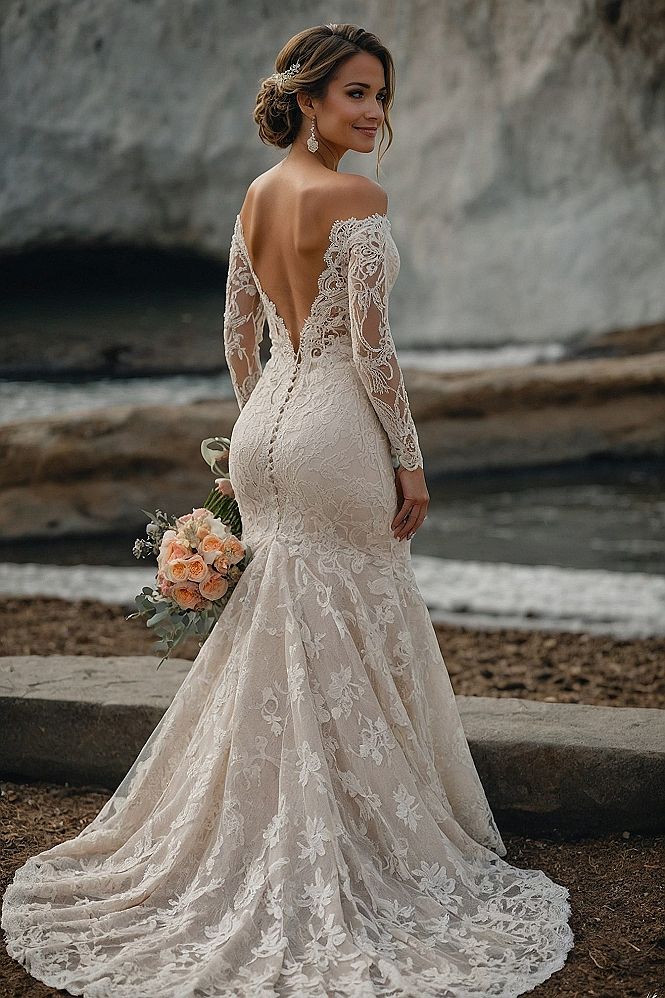 Choosing an Off the Shoulder Long Sleeve Mermaid Gown