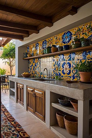 Using Talavera Tiles in Rustic Outdoor Kitchens