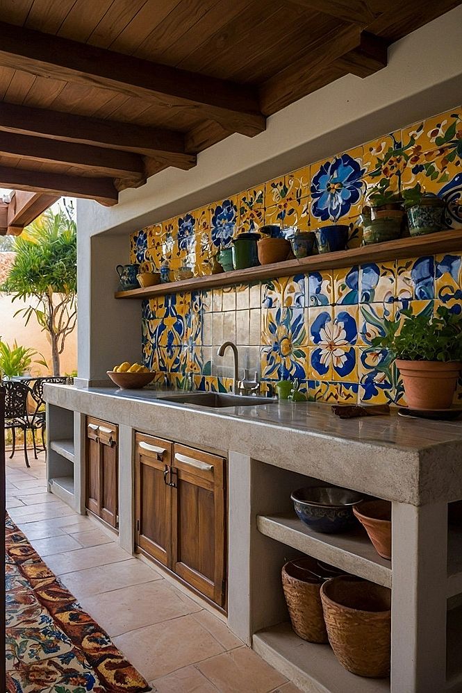 Using Talavera Tiles in Rustic Outdoor Kitchens
