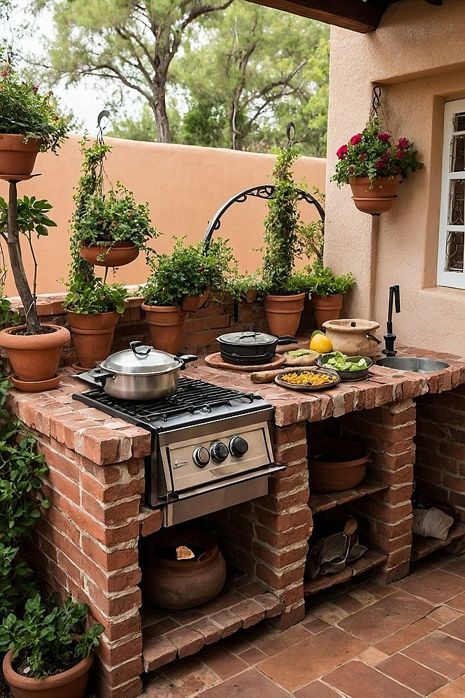 Building a Red Brick Base for Your Hacienda Cooking Station