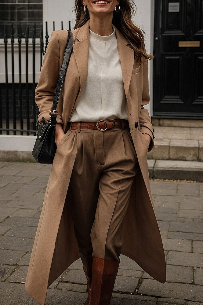 Styling a Tailored Wool Coat with Neutral Trousers