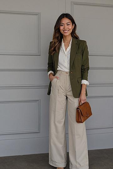 Pairing An Olive Blazer With Neutral Trousers