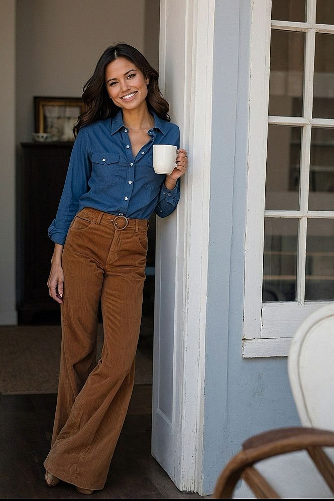 Styling Retro Denim Shirts with Wide Leg Trousers