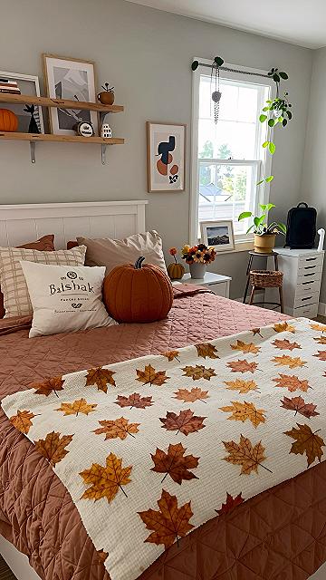 Adding Seasonal Fall Bedding and Throw Blankets
