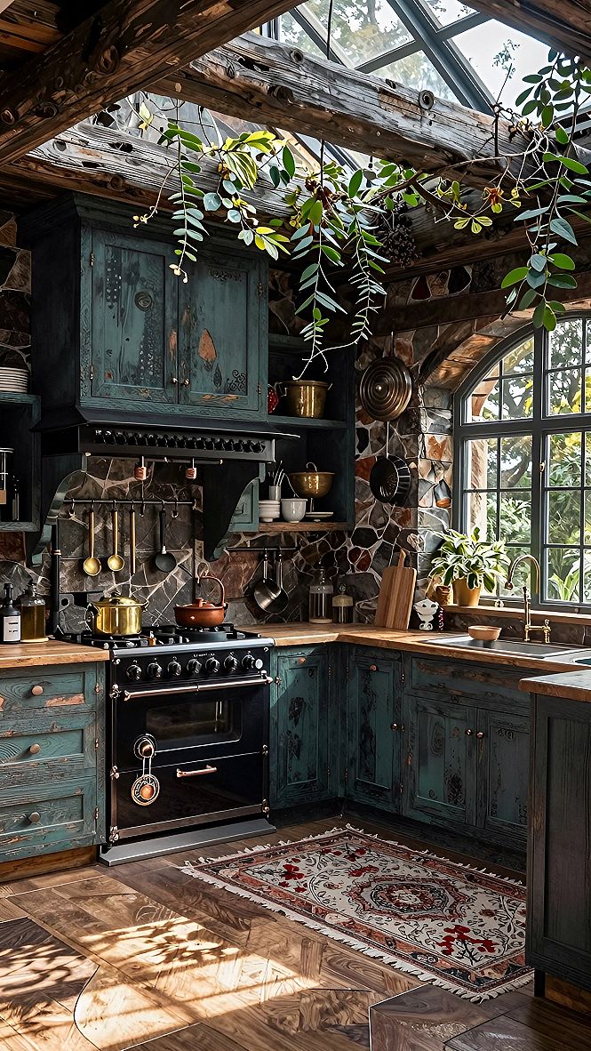 Blending Rustic Wooden Beams Into Modern Cottage Core Kitchens