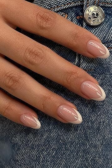 Classic Almond Nails With Soft White Tips