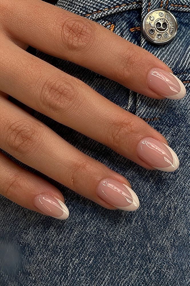 Classic Almond Nails With Soft White Tips