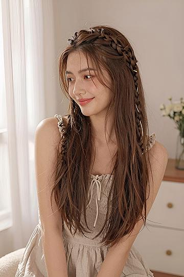 Half Up Braided Crown with Soft Waving