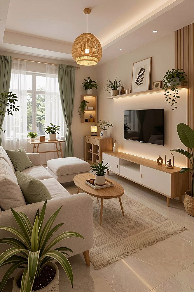 Pairing Soft Cream Walls With Natural Green Accents