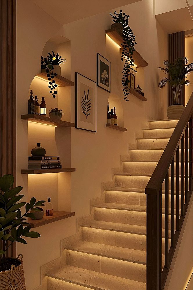 Adding Warmth with Recessed Wall Niches and Floating Shelves