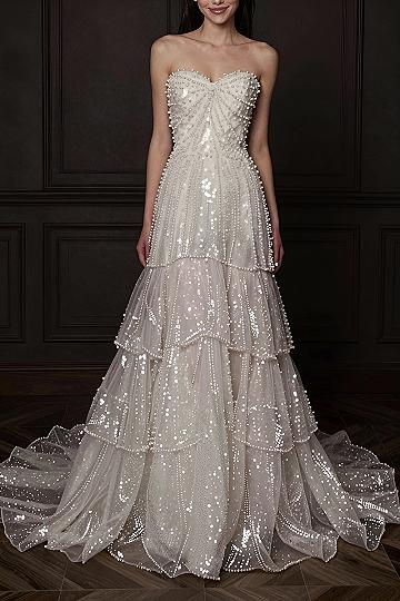 Choosing a Pearl Embellished Strapless Wedding Gown