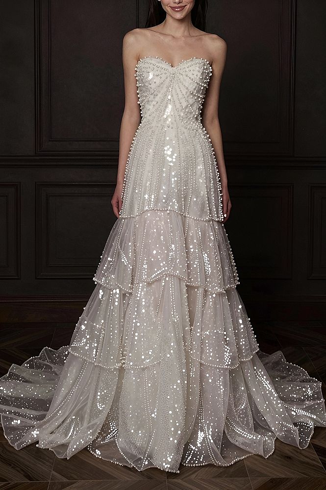 Choosing a Pearl Embellished Strapless Wedding Gown