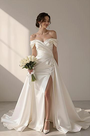 Choosing an Off-the-Shoulder Satin Wedding Gown