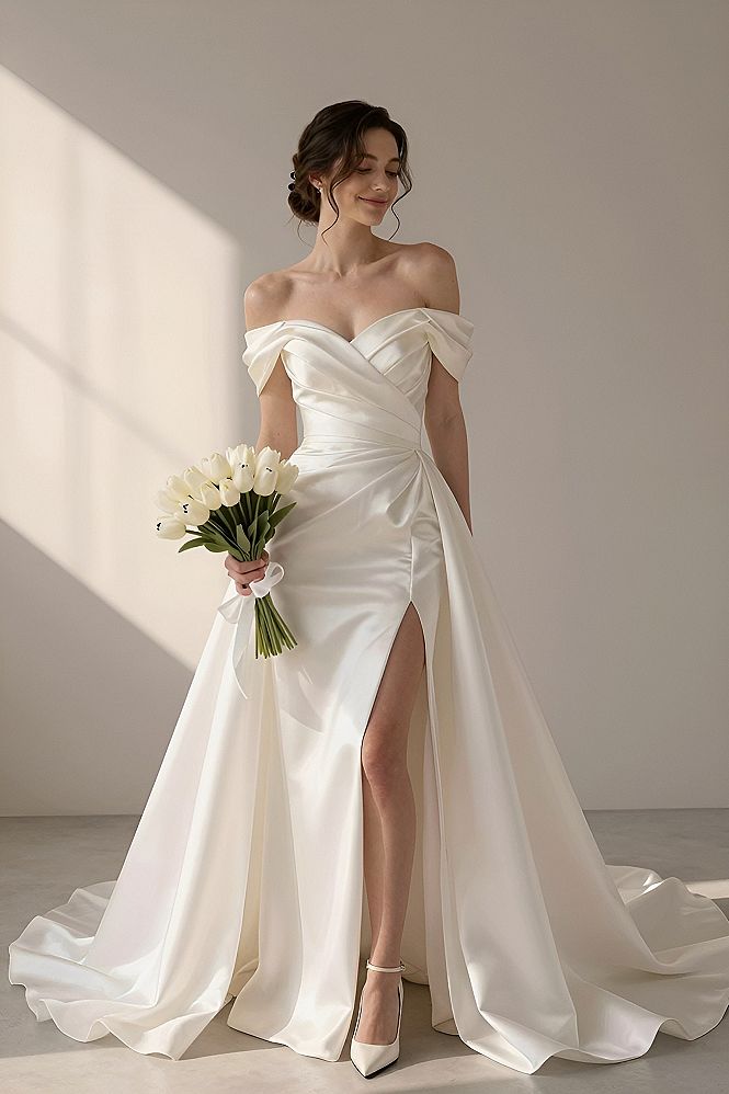 Choosing an Off-the-Shoulder Satin Wedding Gown