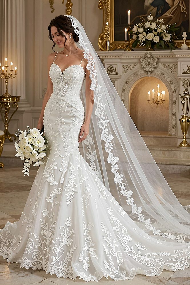 Choosing a Beaded Mermaid Wedding Gown With a Dramatic Train