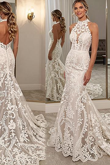 High Neck Lace Halter Wedding Dresses for Classic Elegance