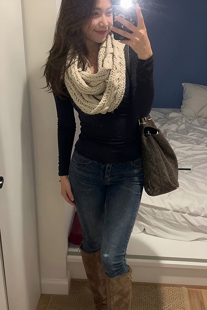 Pairing Thick Winter Scarves With Fitted Denim And Boots