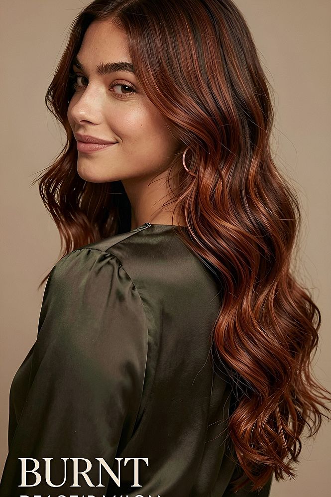Subtle Burnt Copper Highlights for Brunette Hair