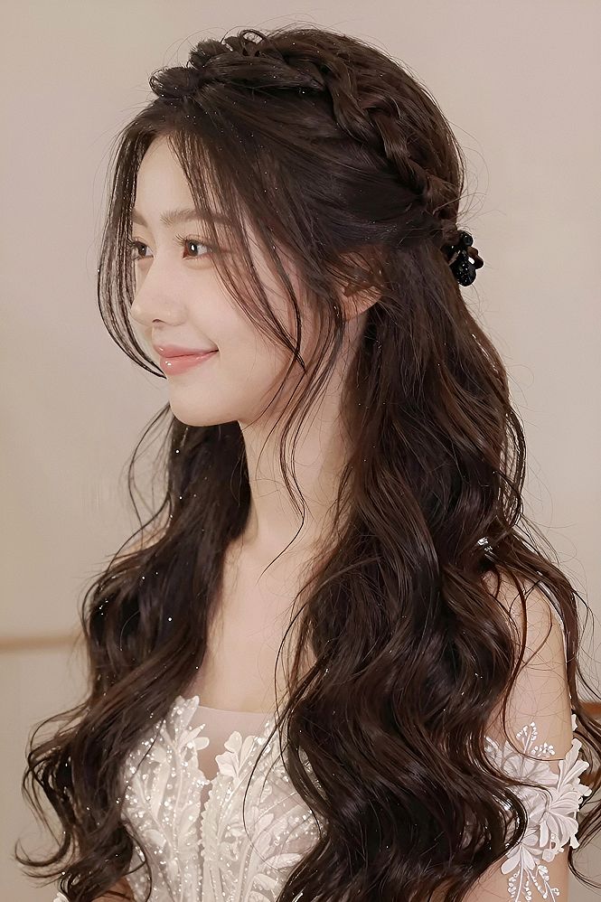 Half Up Half Down Braided Bridal Hair with Soft Waves