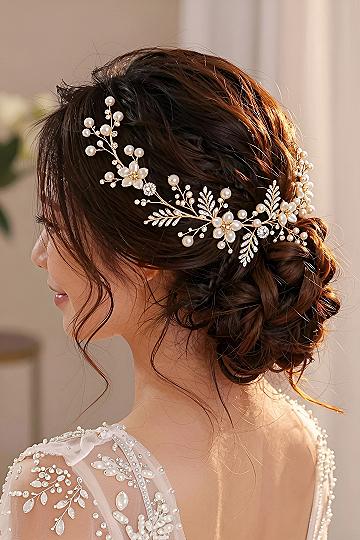 Adding Pearl Hair Vines to a Braided Bridal Bun