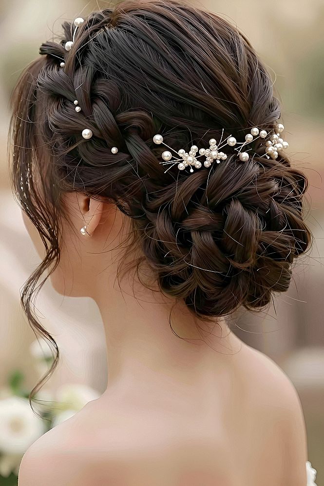 Styling a Braided Updo with Pearl Hair Pins
