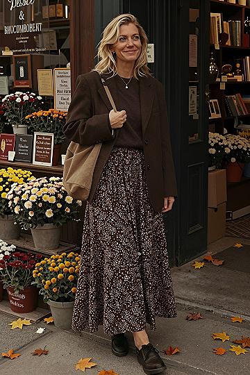 Pairing Printed Midi Skirts With Oversized Blazers