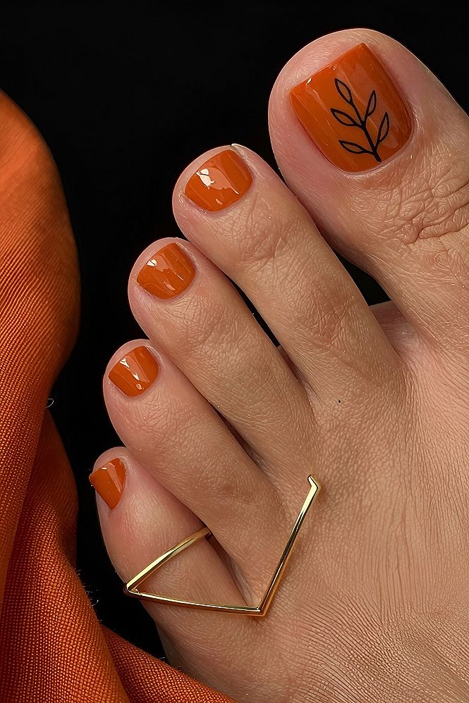 Warm Terracotta Toes with Simple Leaf Art Accents