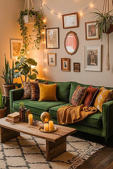 Bohemian Living Room: Earthy Greens & Eclectic Charm for Cozy Vibes