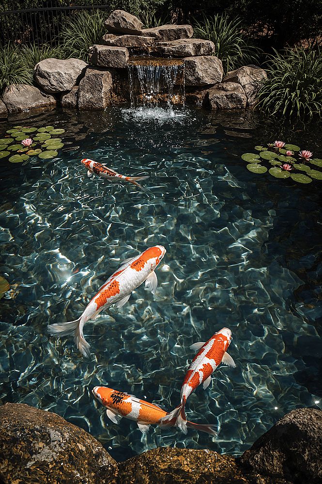 Tranquil Backyard Oasis: Small Garden Koi Ponds with Serene Waterfalls