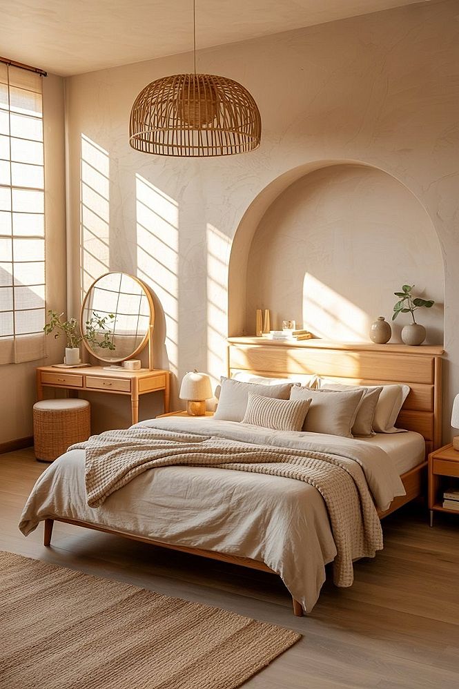 Japandi Bedroom Retreat: Warm Neutral Decor