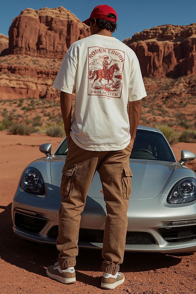 Urban Cowboy Vibes: Trendy Rodeo Tee & Cargo Pants for Edgy Street Style
