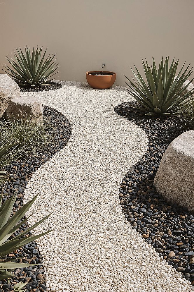 Serene Dry Landscape Front Yard with Succulents