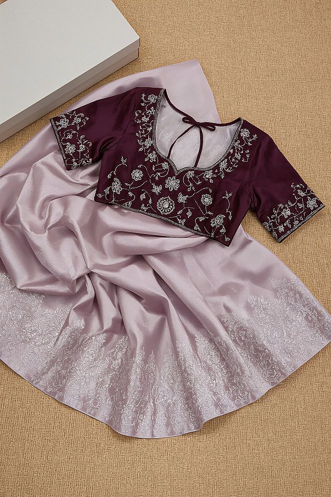 Royal Purple Saree: Embroidered Silk & Designer Blouse Party Wear
