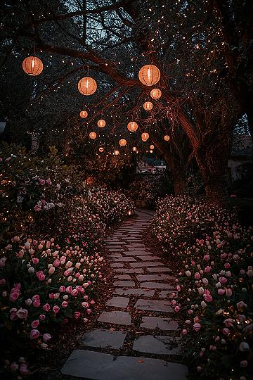 Magical Evening Garden Path: Serene Backyard Retreats with Fairy Lights
