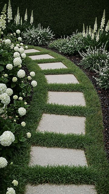 Cozy Whimsical Garden Paths: White Flower Landscaping Ideas