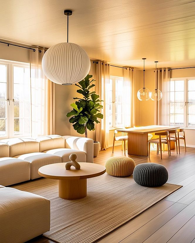 Serene Minimalist Living Room: Aesthetic Plant & Wood Accents