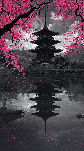 Stunning Pink & Grey Japanese Landscape Wallpaper 4K