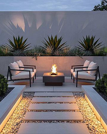 Modern Backyard Patio Oasis with a Fire Pit