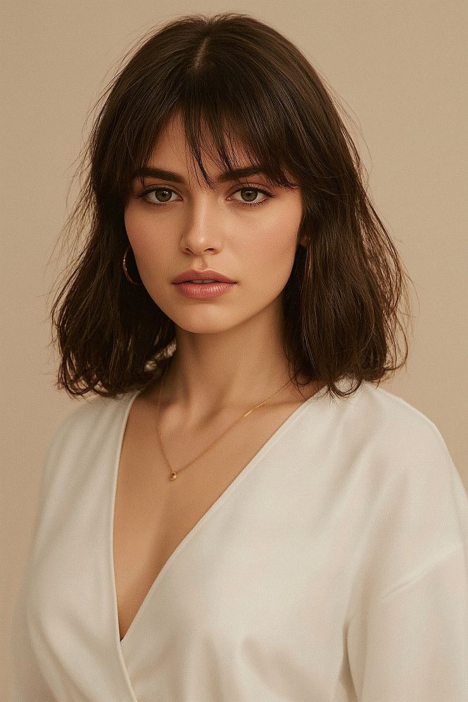 Modern Brunette Bob: Chic Face Framing Hairstyle for Medium Hair