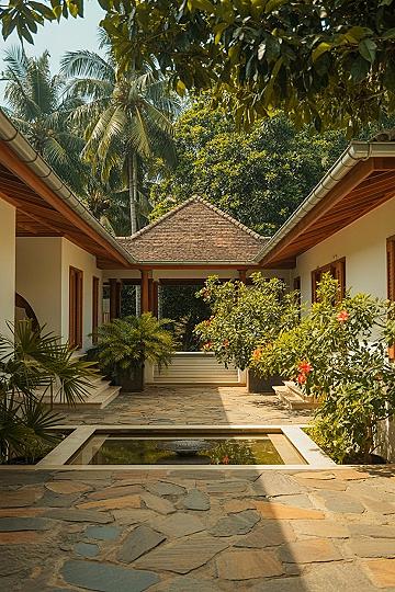Tropical Courtyard House: Open Space Landscape Ideas for Your Yard